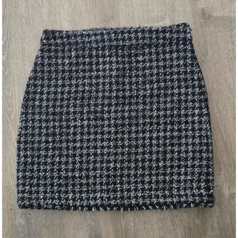 Ann Taylor Factory Navy Blue White Houndstooth Tweed Mini Skirt Size 12